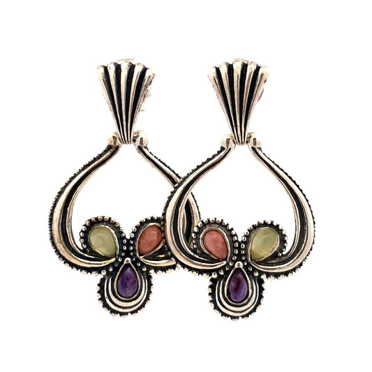 Native American Carolyn Pollack Sterling Silver Multi Gemstone Dangle Earrings