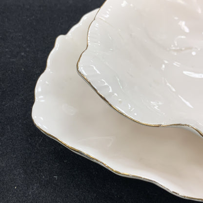 WCL China Set Of Two White Gold Rimmed Leaf Dip Candy Plate Bowl Dish