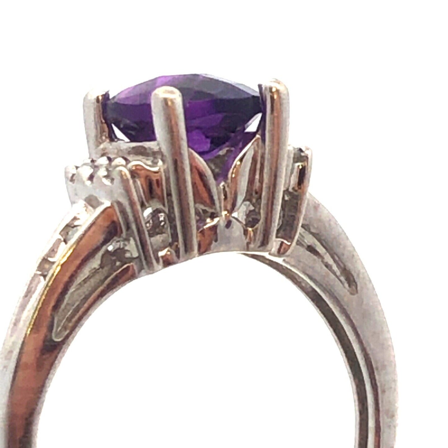 14K White Gold Cushion Cut Amethyst Diamond February Birthstone Anniversary Ring