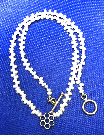Mignon Faget 925 Sterling Silver Hive Collection Pearl Beaded Toggle Necklace