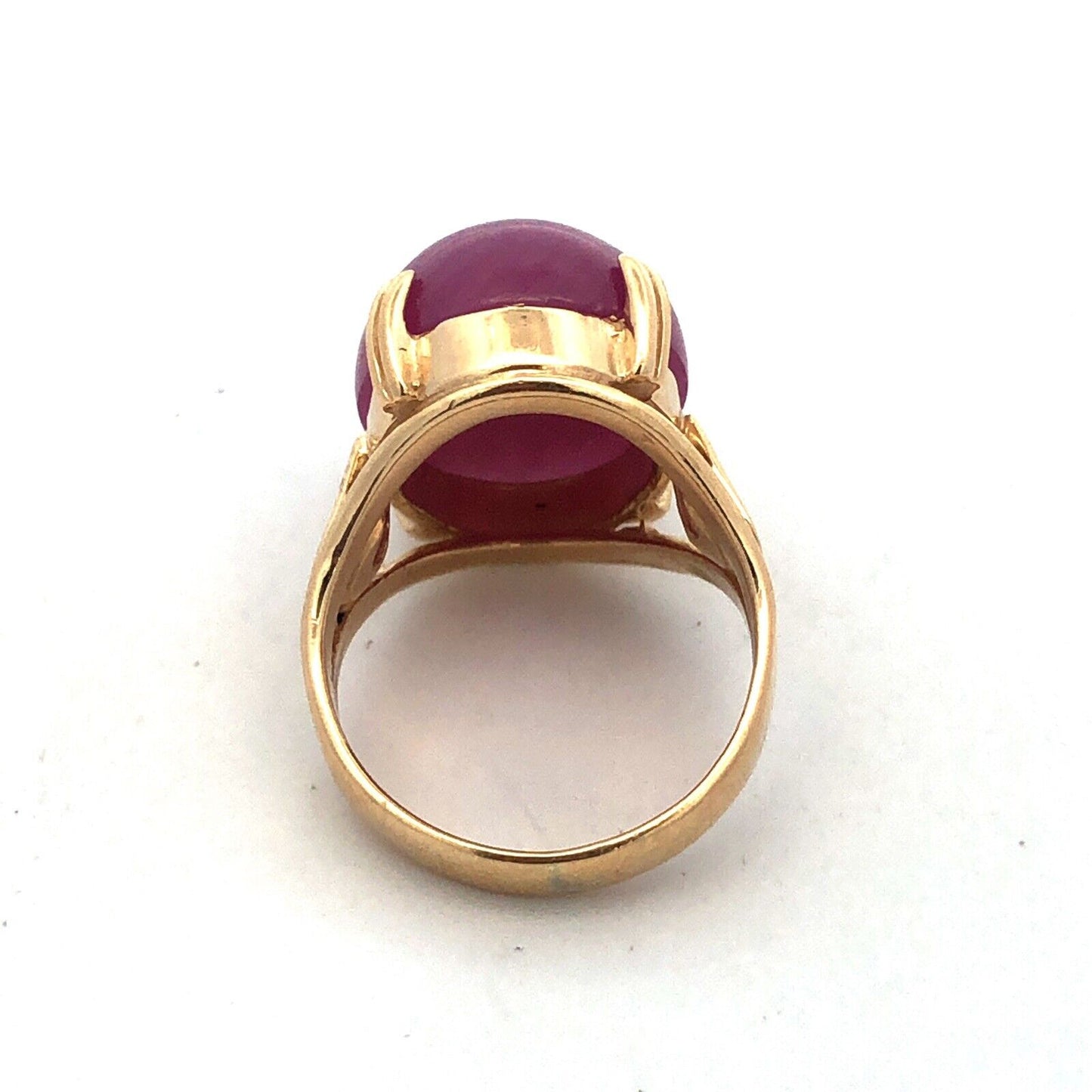 Designer 14K Yellow Gold Oval Cabochon Ruby Solitaire Statement Ring