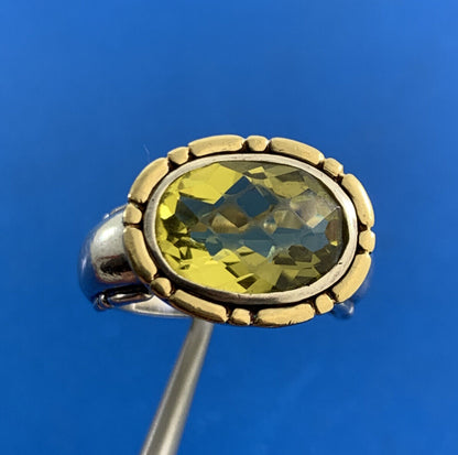 Designer Sterling Silver 18K Yellow Gold Oval Peridot Statement Cocktail Ring