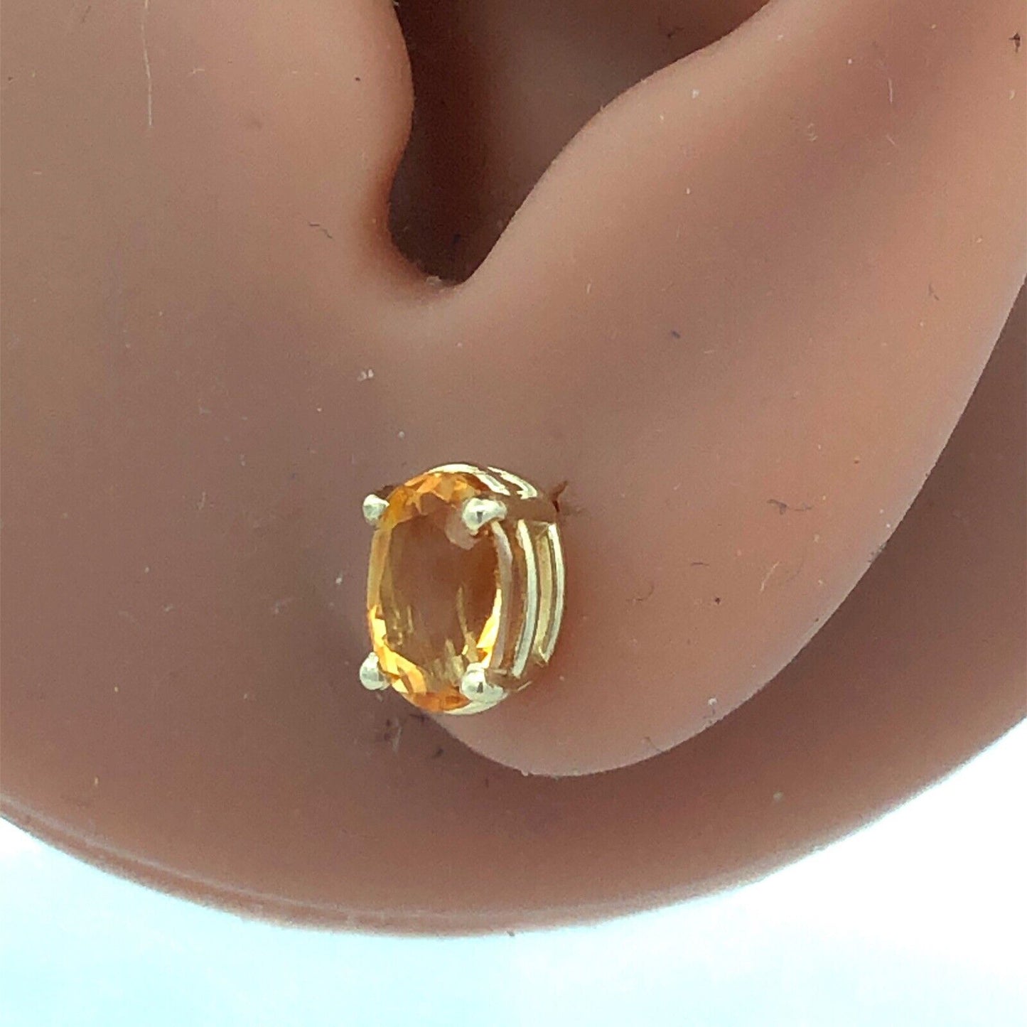 14K Yellow Gold Oval Orange Citrine Solitaire Stud Earrings