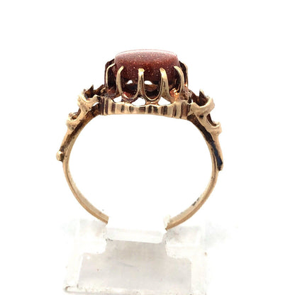 Vintage Estate 14K Yellow Gold Oval Goldstone Cocktail Ring