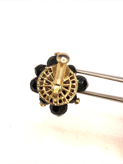 Designer Vendome Gold-Tone Jet Rhinestone Clip-On Stud Earrings