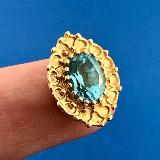 KLJCI 14K Yellow Gold Swiss Blue Topa Solitaire Oval Scroll Slide Charm