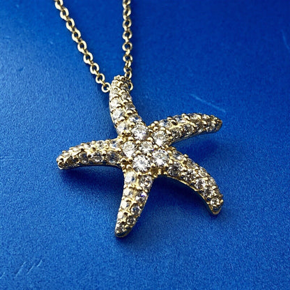 Designer Sterling Silver 925 Vermeil Cubic Zirconia CZ Starfish Necklace