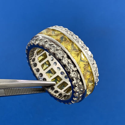 Designer 925 Sterling Silver Lemon & White Cubic Zirconia CZ Statement Band Ring