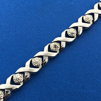 Designer 925 Sterling Silver Diamond X O Classic Tennis Bracelet
