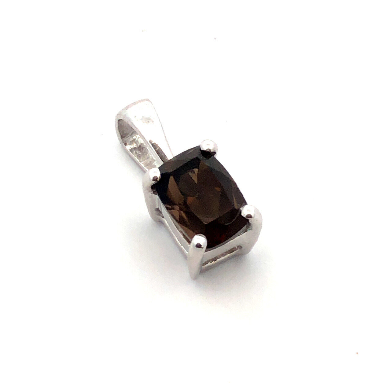 Designer TGGC 925 Sterling Silver Rectangle Smoky Quartz Solitaire Pendant