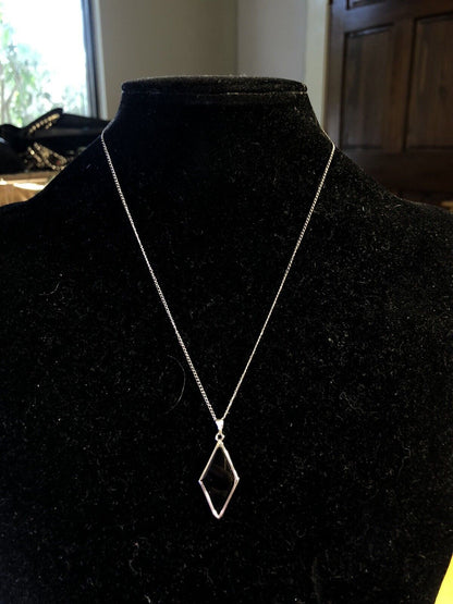 Estate 925 Sterling Silver Black Onyx Modernist Pendant Necklace