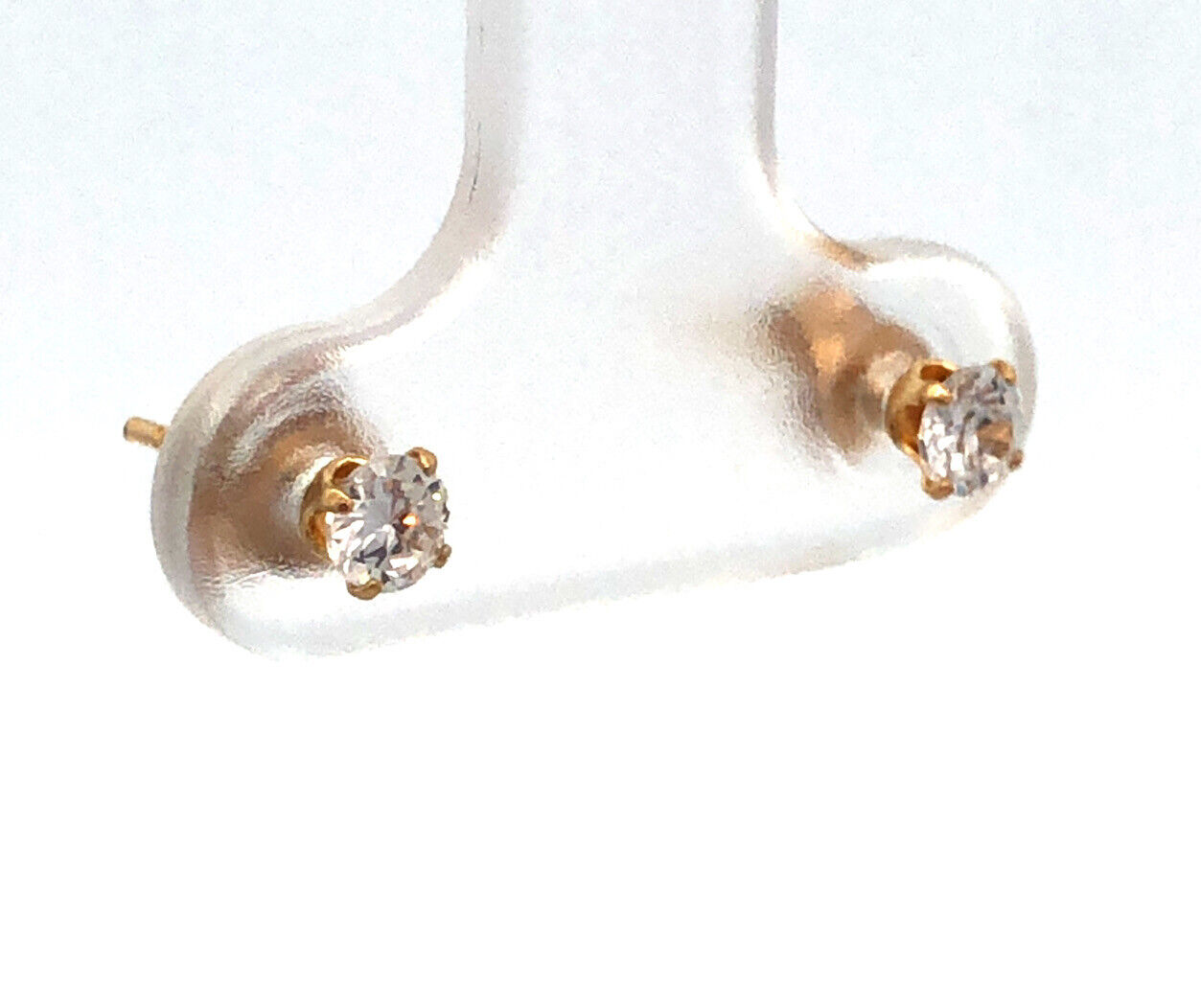 14K Yellow Gold Round Cubic Zirconia Everyday Petite Stud Earrings