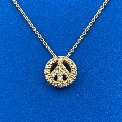 Designer Italy 18K Yellow Gold Diamond Peace Sign Necklace