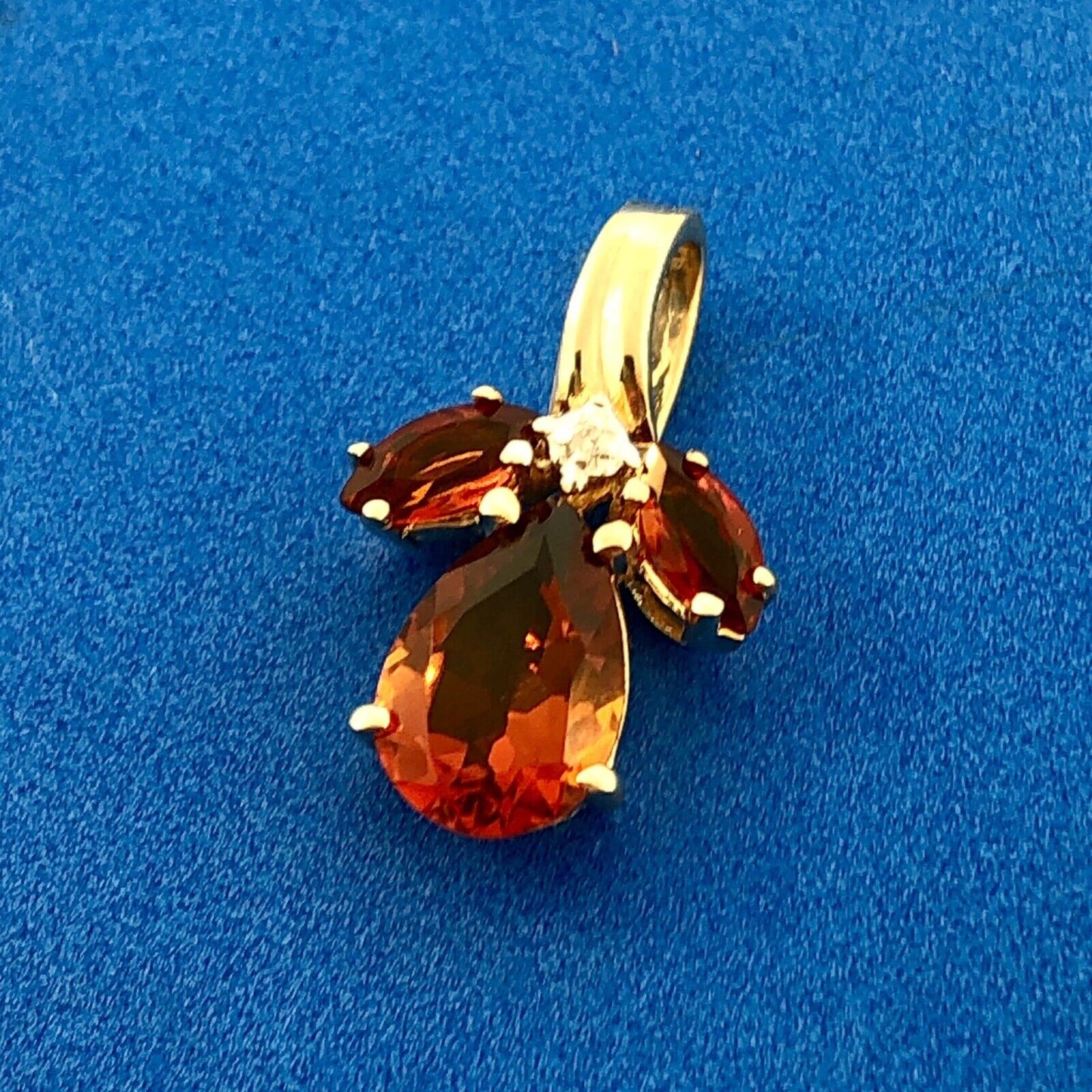 Estate 10K Yellow Gold Citrine Diamond Floral Cluster November Occasion Pendant