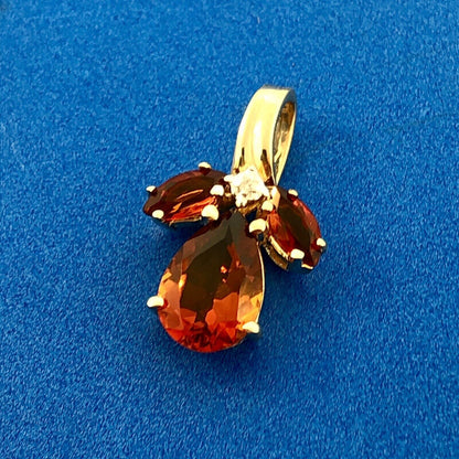Estate 10K Yellow Gold Citrine Diamond Floral Cluster November Occasion Pendant
