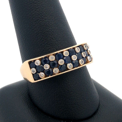 14K Yellow Gold Designer TJC Blue Sapphire Diamond Accent Anniversary Band Ring