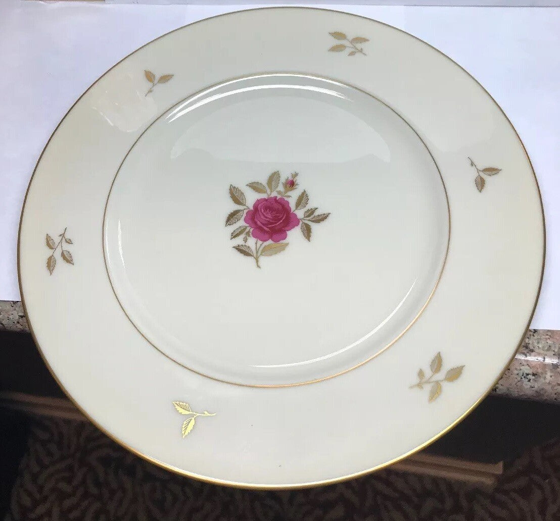 Lenox China Rhodora Pattern Rose Design Gold Linen 10-3/8" Dinner Plate