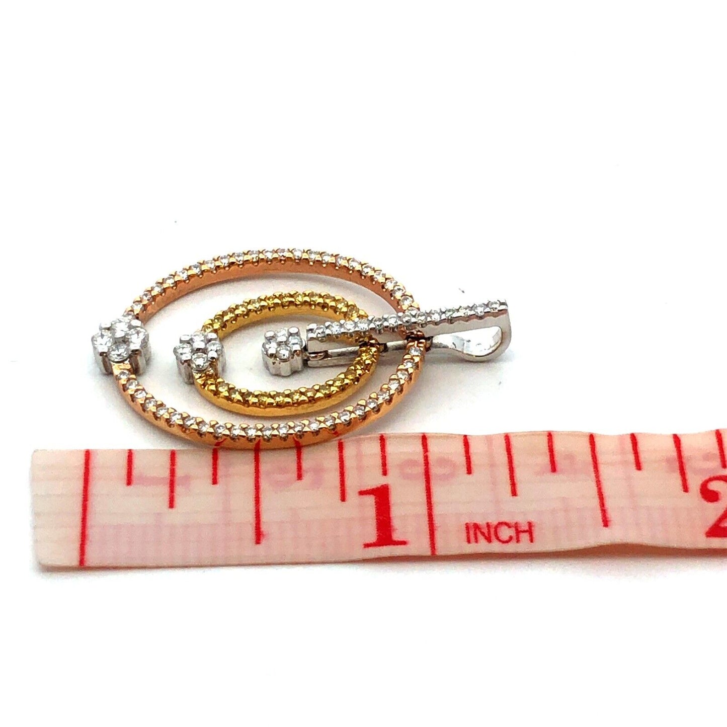 Designer 18K Yellow White Rose Gold Tri-Color Diamond Oval Statement Pendant