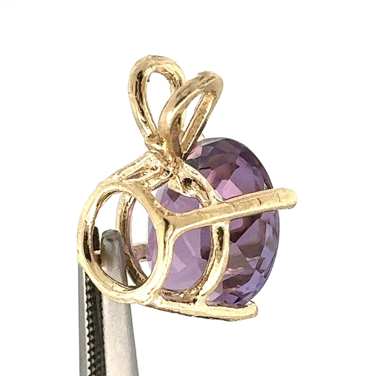 Designer 14K Yellow Gold Oval Amethyst February Anniversary Pendant