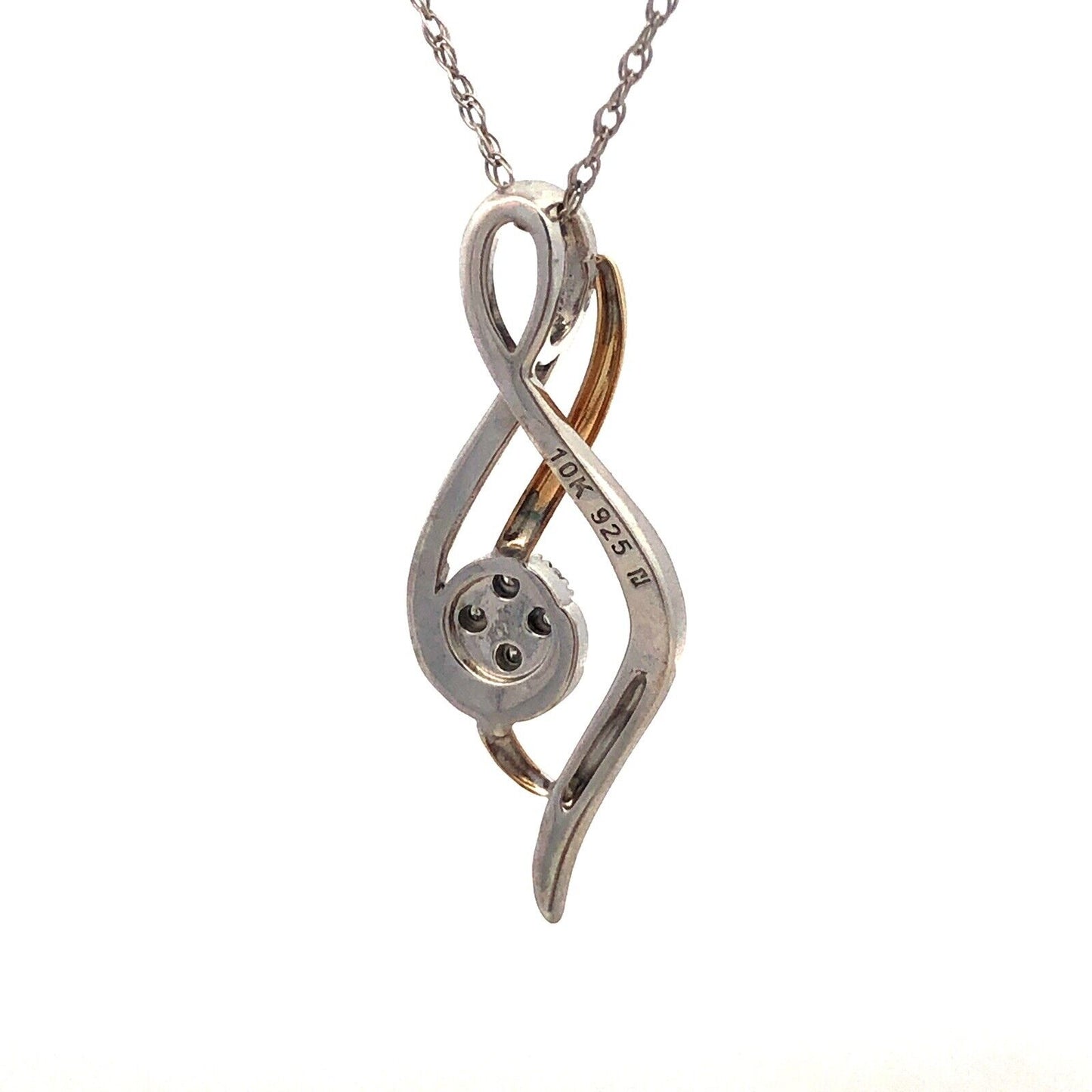 Designer 925 Sterling Silver 10K Yellow Gold Diamond Infinity Eternity Necklace