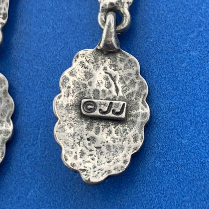 1970 s Jonette JJ Pewter Cactus Concho Soutwestern Statement Dangle Earrings