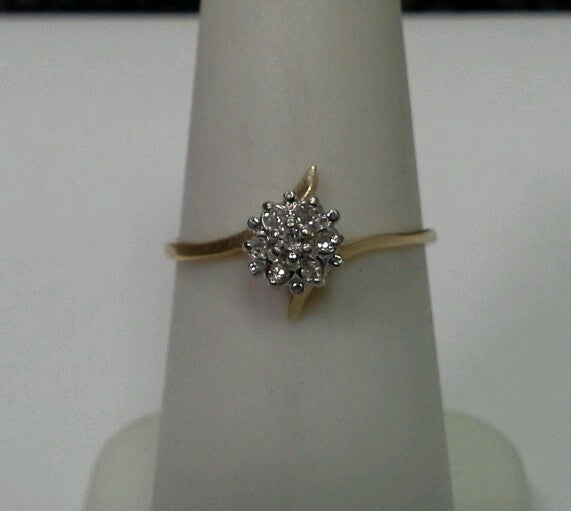 10k Yellow Gold Ring with .05tcw 1/20 Diamond Cluster Size 6.25