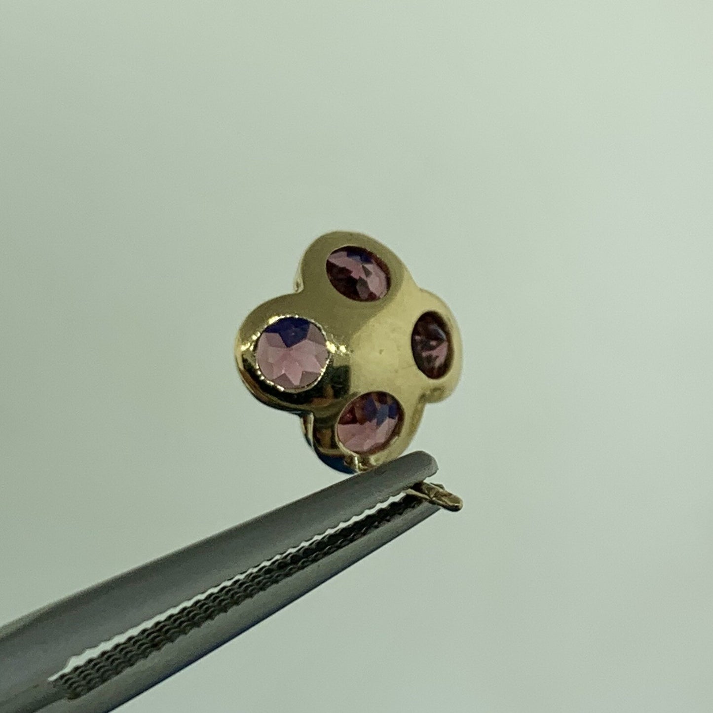 Designer Mexico 14K Yellow Gold Pink Tourmaline Flower Stud Earrings