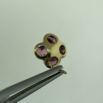 Designer Mexico 14K Yellow Gold Pink Tourmaline Flower Stud Earrings
