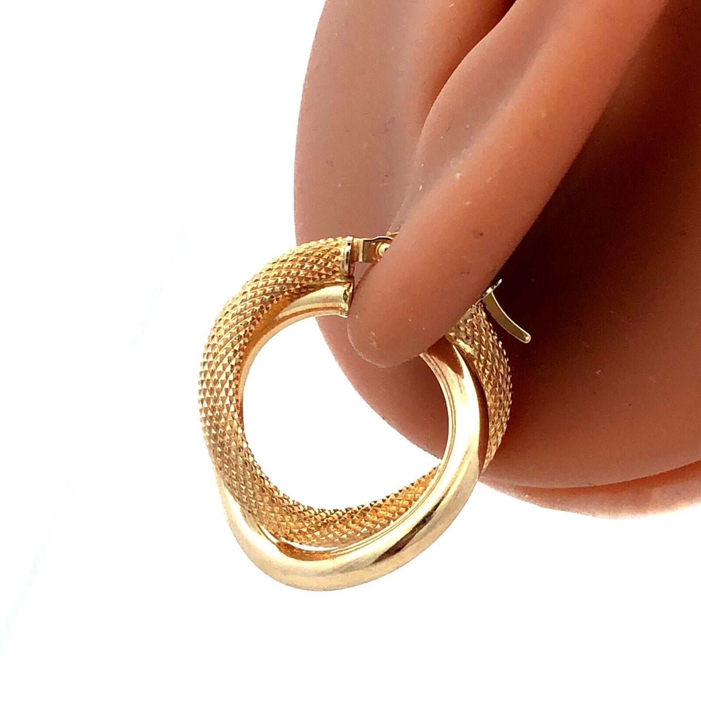 Designer Milor Italy 14K Yellow Gold Snake Skin Textured Double Hoop Earrings