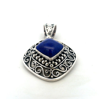 Designer BA 925 Sterling Silver Square Lapis Lazuli Scroll Statement Pendant