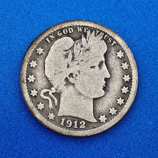 1912 P Silver Barber Quarter Better Key Date Philadelphia Coin Rare Scarce