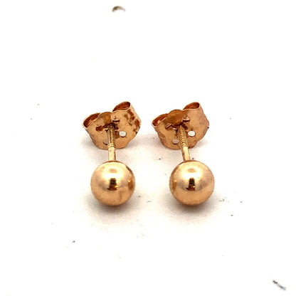 14K Yellow Gold Designer Small Round Ball Everyday Screw Back Stud Earrings