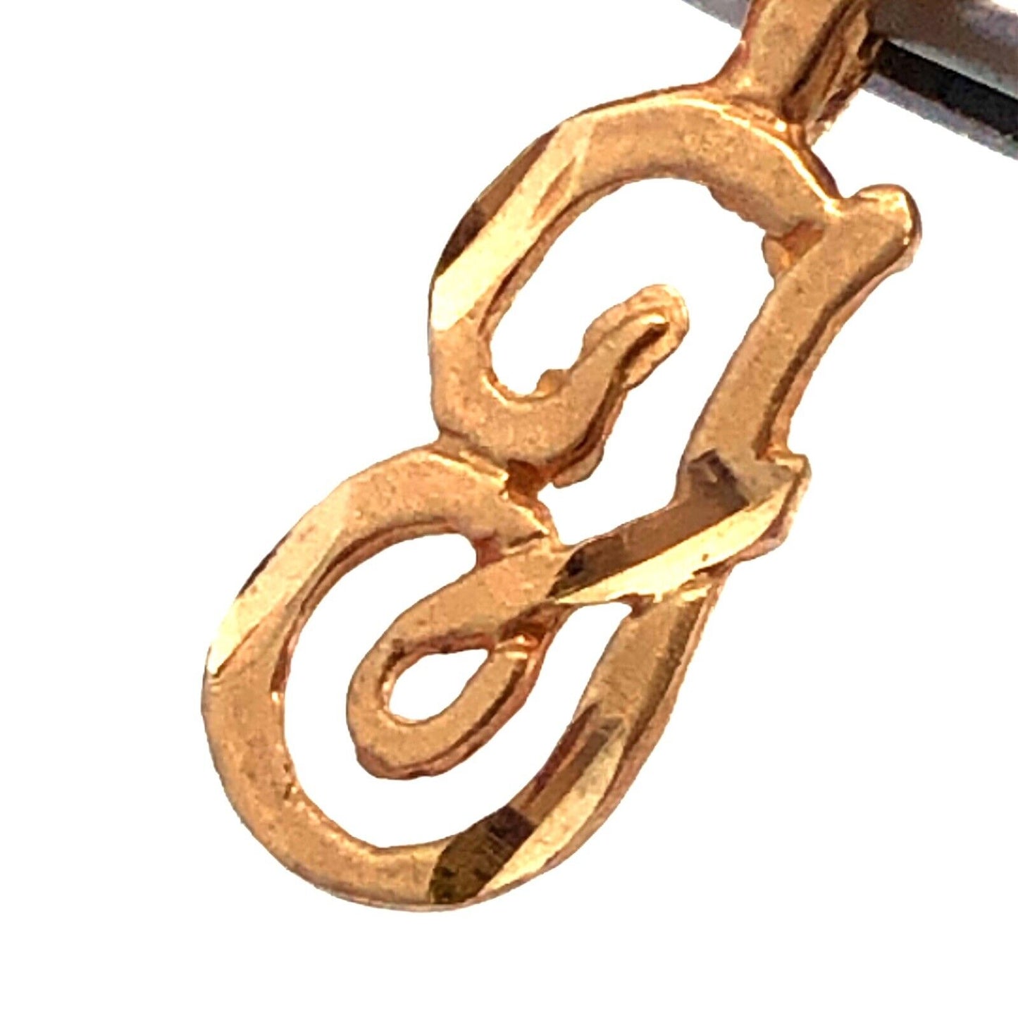 Estate 14K Yellow Gold Initial Letter J Cursive Textured Pendant