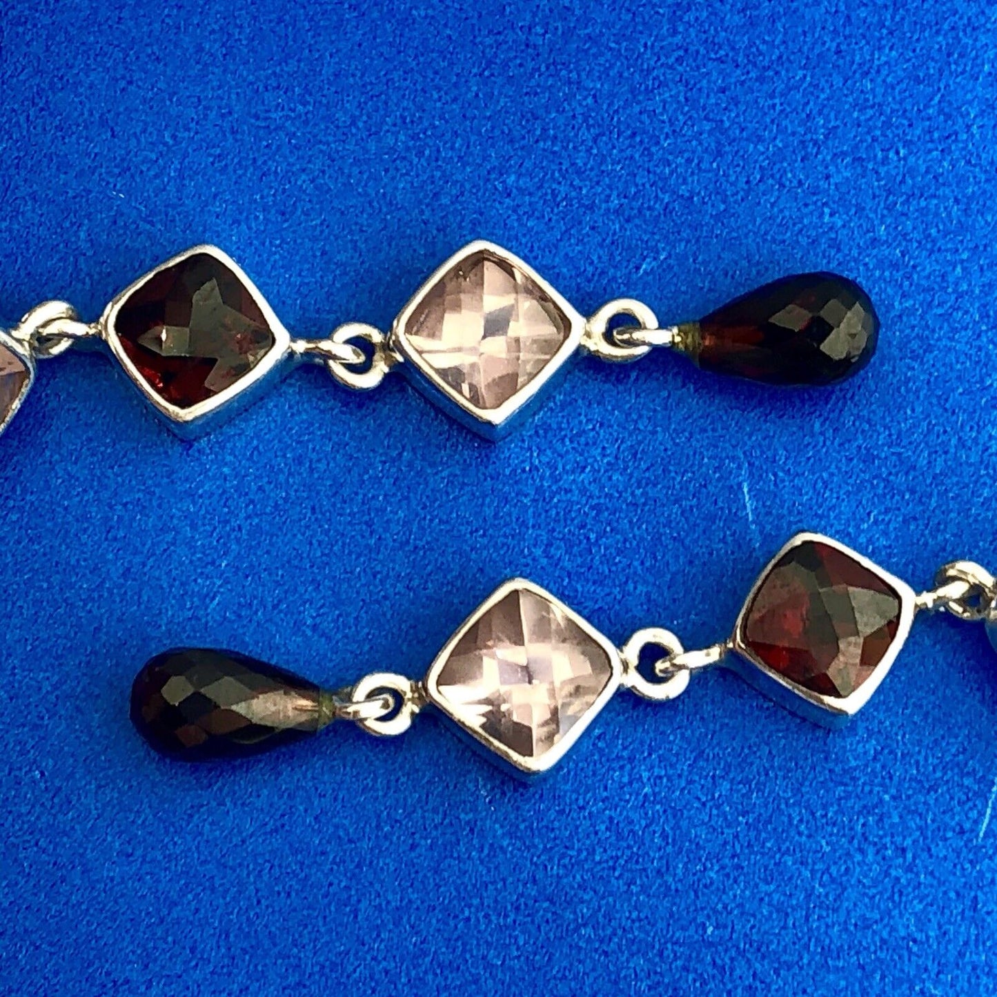 Sterling Silver 925 Garnet Rose Quartz January Drop Dangle Statement Earrings