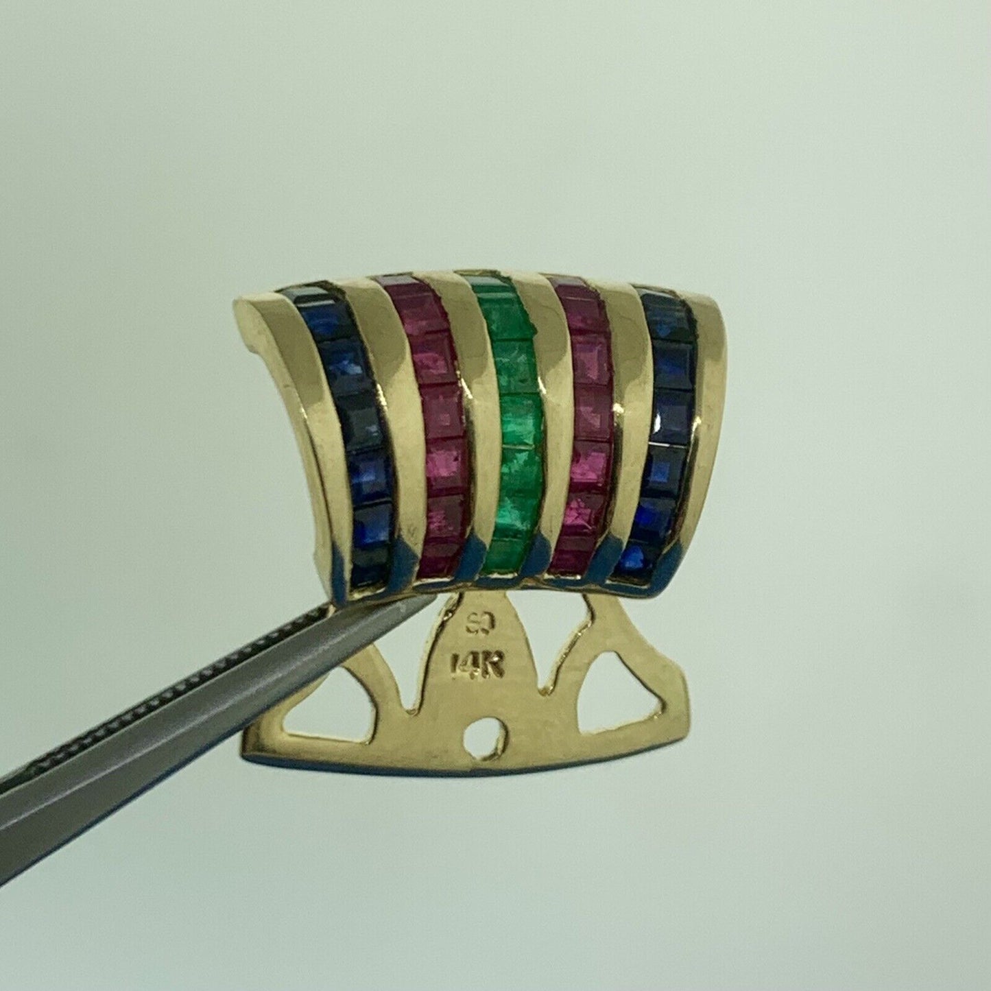 Designer 14K Yellow Gold Sapphire Ruby Emerald Modernist Enhancer Pendant