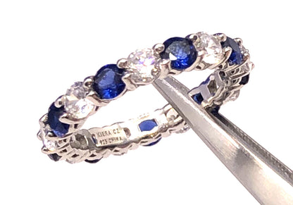 Designer Kiera 925 Sterling Silver White Blue Cubic Zirconia Eternity Band Ring