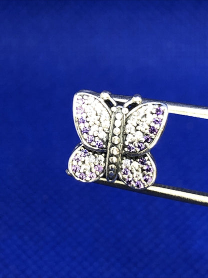 Retired PANDORA ALE 925 Sterling Silver White & Purple CZ Butterfly Charm 791257