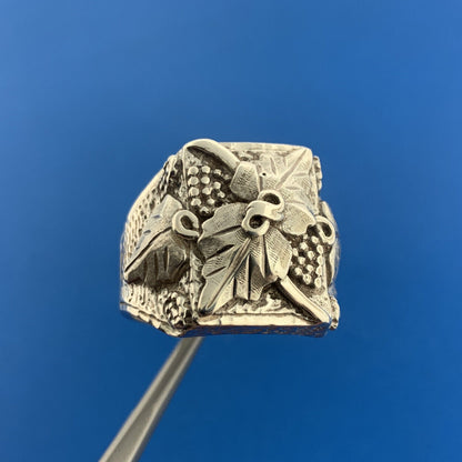 Retro Designer 925 Sterling Silver Grapevine Mens Statement Rectangle Dome Ring