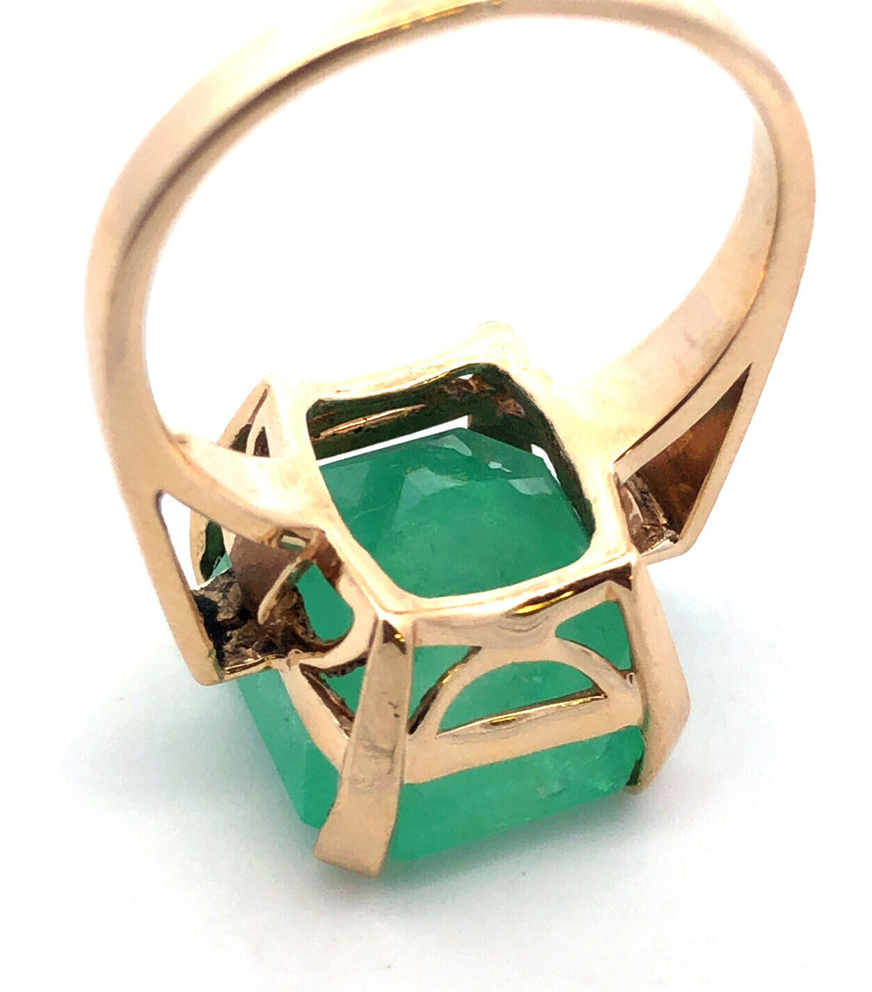 Estate Designer 14K Yellow Gold Emerald Cut Emerald Statement Solitaire Ring