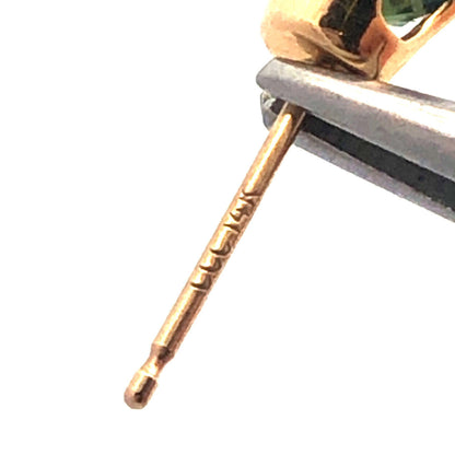 Lovely 14k Yellow Gold Round Cut Green Amethyst Stud Earrings w/ Friction Backs