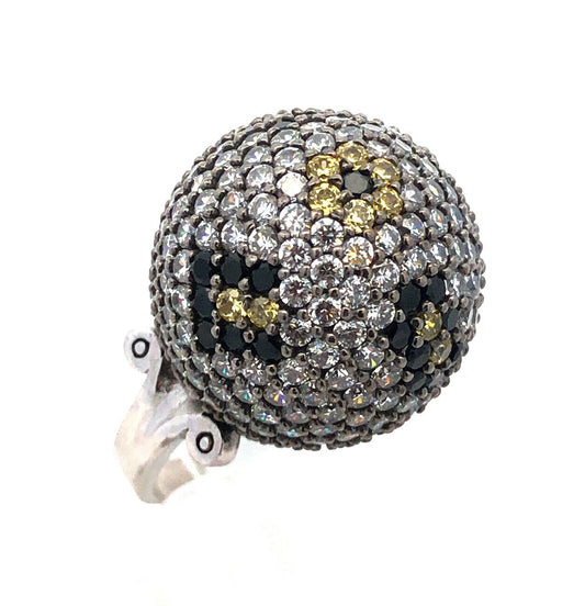 Designer SB 925 Sterling Silver White Yellow Cubic Zirconia Black Onyx Dome Ring