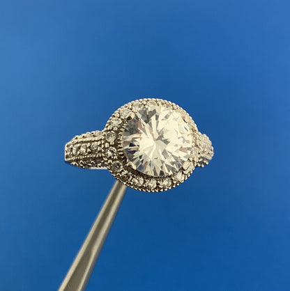 Designer 925 Sterling Silver Cubic Zirconia Solitaire Accents Engagement Ring
