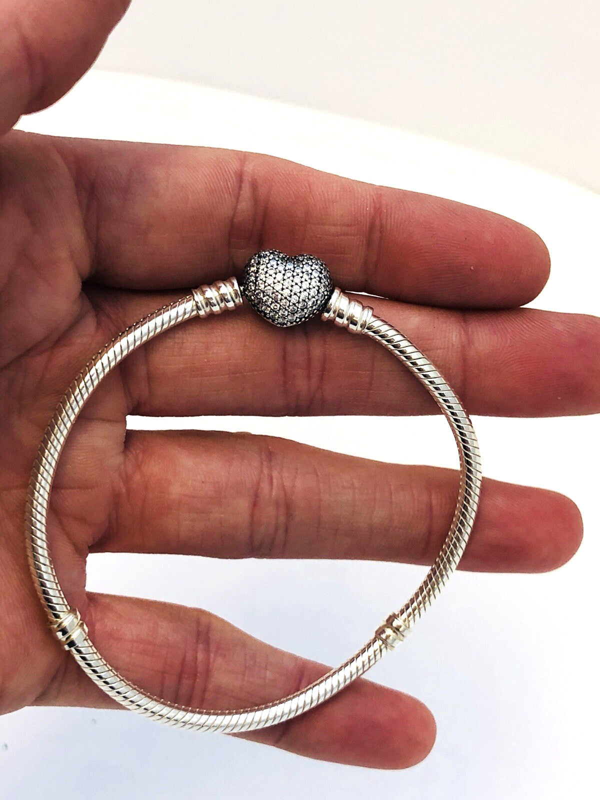Authentic Pandora 925 Sterling Silver Pave Heart Clasp 590727CZ Charm Bracelet