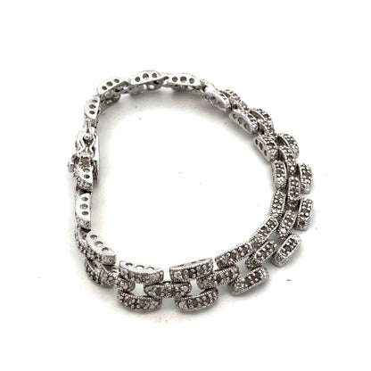 Designer 925 Sterling Silver Diamond Triple Row Bar Link Tennis Bracelet