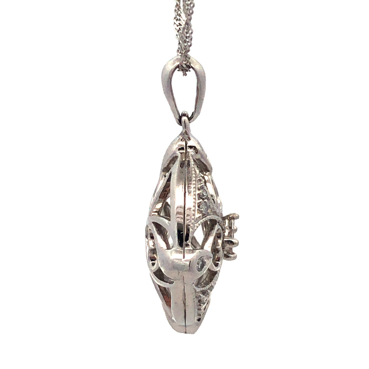 14K White Gold Diamond Filigree Cutout Bridal Pendant Anniversary Necklace