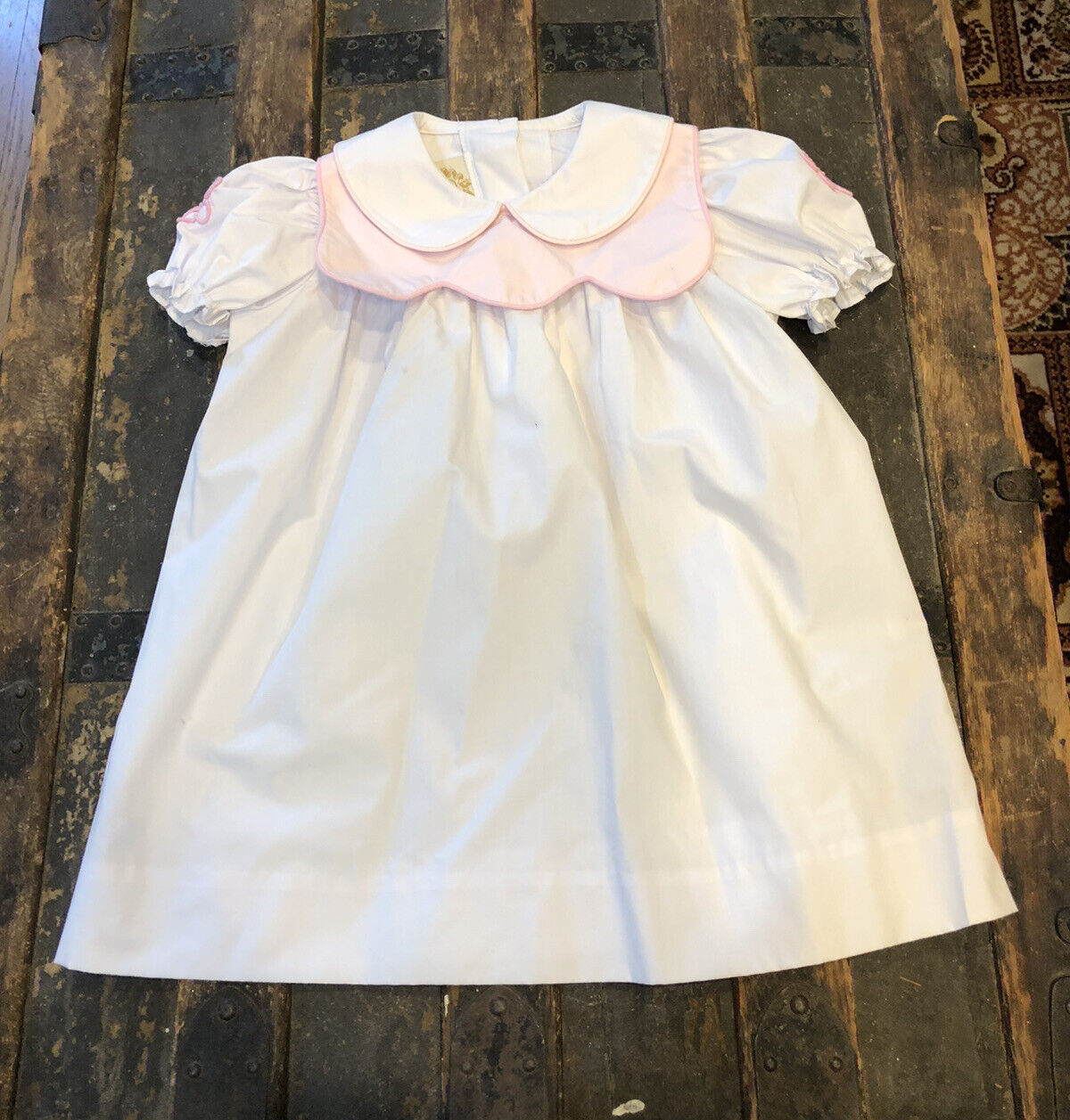 The Beaufort Bonnet Company Poly Cotton Blend White Pink Size 18-24M Girls Dress
