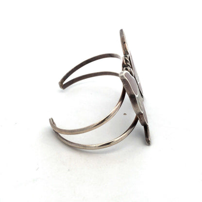 Native American Sterling Silver Coral Mother of Pearl Abalone Butterfly Bracelet