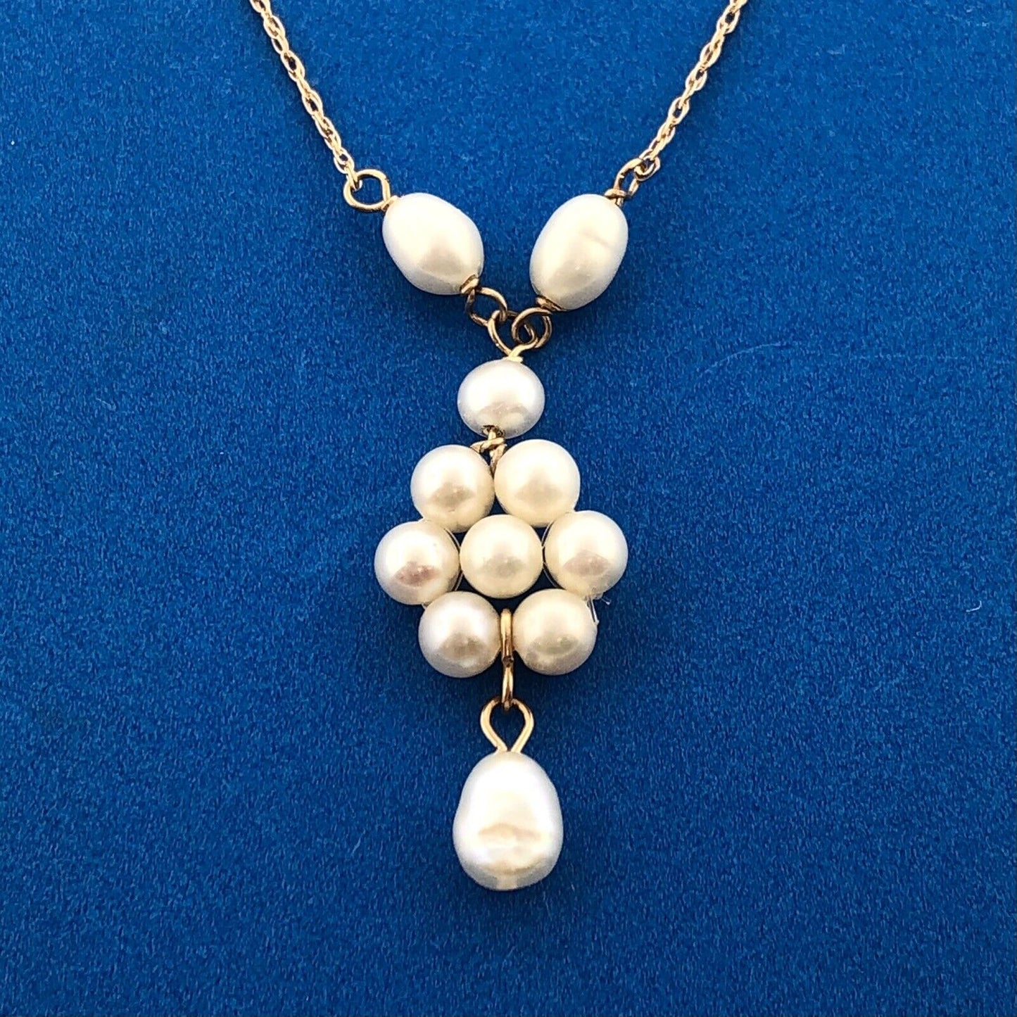 Dainty Designer PJS 14K Yellow Gold Pearl Station Pearl Drop Pendant Necklace