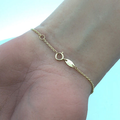 Designer ARR 14K Yellow Gold Simple Heart Charm Chain Bar Bracelet