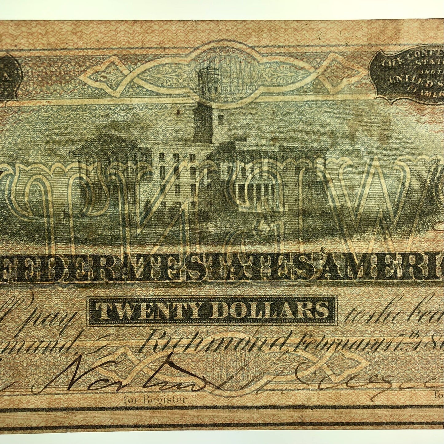 1864 $20 Twenty Dollars Confederate States of America CSA Last Issue T-67 Curren